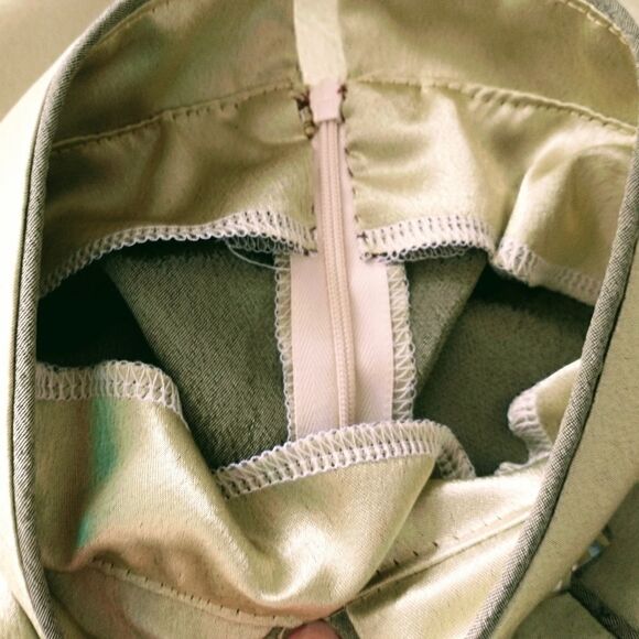 Asian Satin Blouse XL Top Office Siren Geisha Mandarin Collar Chartreuse Vintage - Picture 12 of 16